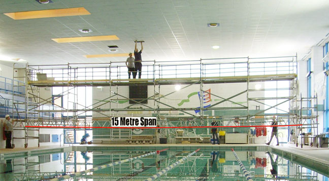 15m swimming pool tower scaffold structure by Harwood Access and Training Solutions